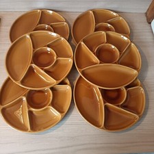 Lot De 6 Assiettes À Fondue En Porcelaine,6 Compartiments,Raclette,ocre
