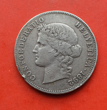 MONNAIE ANCIENNE en argent  5 FR SUISSE HELVETICA    1892 B       Berne