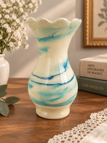 Vase blanc marbré - vase, bleu