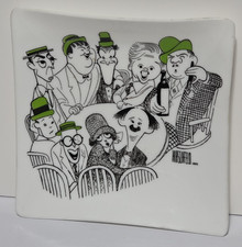 Artist Al Hirschfeld Laurel & Hardy Caricature Plate 6x6" Vintage 1954 Porcelain