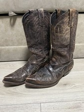 Vintage Sendra Cowboy Western Boots Brown Leather Handcrafted Spain Size 8