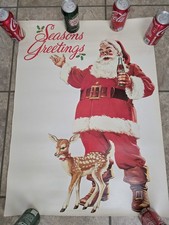 Santa Claus Seasons Greetings Christmas Coke Coca Cola Deer POSTER Ad Vintage 