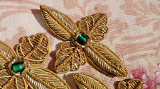 OLD LITURGICAL APPLICATION STYLIZED LEAF/GOLD WIRE 19th century, Sold individually!