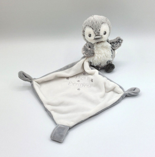 Doudou peluche pingouin gris