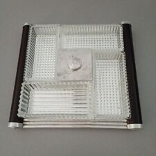 Antique Servant Tray Complete Compartment Wood/Chrome Metal/Art Deco Mirror