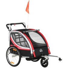 HOMCOM Remorque vélo pour enfant 2 en 1 convertible jogger rouge noir
