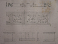 Lithographie garde-corps Café Pedrocchi à PADOUE Padova et Maison à STUTTGART