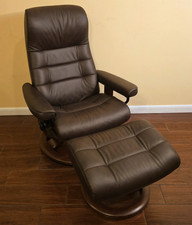 Ekornes Stressless Small Brown "Opal" Leather Recliner Chair & Ottoman