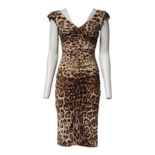Robe Dolce & Gabbana Marron Léopard Sans Manches Sheath Midi IT38/US4/XS 2630USD