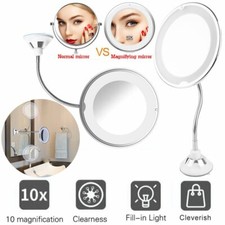 Miroir de maquillage 10X éclairé par LED grossissant lumière avec ventouse 360°