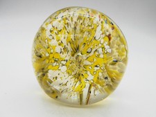 STUNNING SULPHIDE PAPERWEIGHT BALL PRESS PAPERS YELLOW ABSTRACT CRYSTAL
