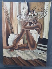 Vintage French Pierre Farel lady with hat Scene Wall Hanging Tapestry 192x138 cm