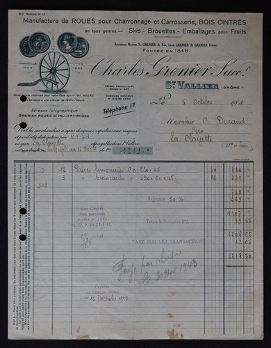Facture 1943 vallier manu - 1943, st