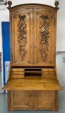 French Buffet Deux Corps With Drop Leaf Desk, European Two Part Secretary