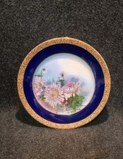 Belle Assiette Porcelaine De Limoges, Assiette De Présentation Floral , Beu & Or