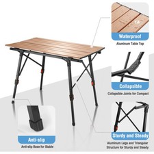 VILLEY Portable Camping Table with Adjustable Legs Aluminum Folding with Bag New