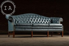 Vintage Tufted Leather Chesterfield Sofa in Blue