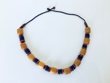 COLLIER ETHNIQUE PERLES EN BOIS BEIGE MARRON ANNEAUX BIJOU FEMME ARTISANAL