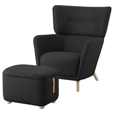 OSKARSHAMN Wing chair with ottoman, Gunnared black/gray