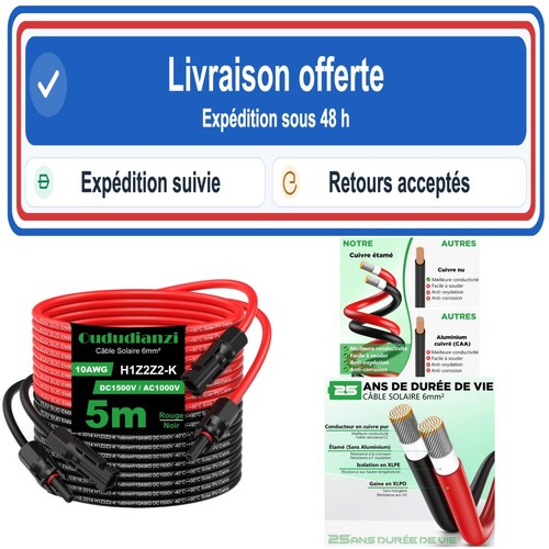 Câble solaire 6mm 5m - solaire,