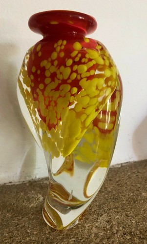Vase verre soufflé signé - vase, en