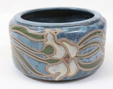 Cathra-Anne Barker 1991 Studio Pottery 8" Cache Pot Bowl Art Nouveau Flower