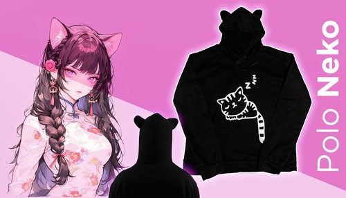 Hoodie polo capuche noir - /,