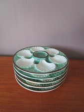 5 Oyster Plates / Shell Plates in White and Green Slipper
