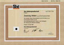 Sixt Auto 1997 Pullach Munich Lufthansa DB 100 DM Budget Rent a Car Common Share