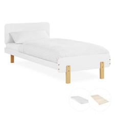 Cadre lit bois 90x200 matelas enfant simple blanc sommier à lattes Homestyle4u