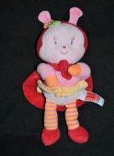 🍀Doudou Coccinelle INFLUX CORA Poupée Rose Rouge Cœur Brodé Peluche 24 Cm