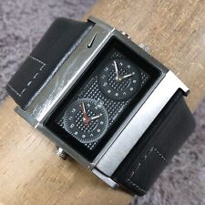 Nike Men WA0054 Dress Dual Time Black Dial Leather Quartz 41mm Watch 8 1/4"