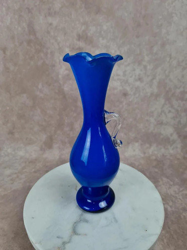 Vase vintage verre bleu - en,