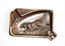  EMPTY COPPER POCKET ASHTRAY - ANIMAL DOG, VENERE HUNTING SCENE - 14x10cm