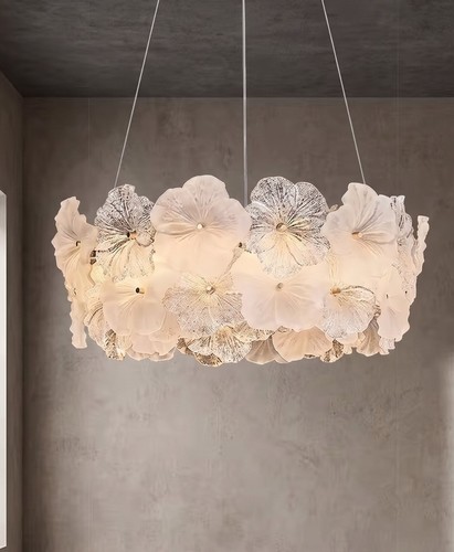 Lustre suspension floral verre - lustre,