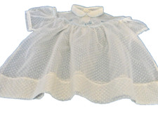 Antique Kids Dress White Polka Dot Veil Breast Embroidery Early 20th Century N 14a
