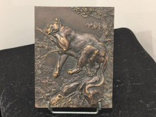 TRES JOLI BAS RELIEF EN BRONZE A LA PANTHERE PAR CHARLES VALTON XIXEME