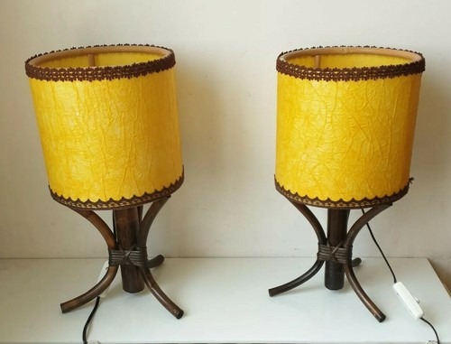 Lampe chevet rotin 1960 - lampe,