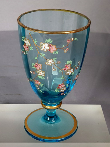 Ancien verre pied bleu - verre,