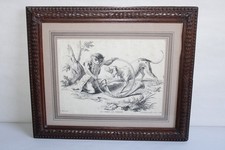 Ancienne gravure d'après Hüet gravé par Guélard, "le corps de chasse singe chien