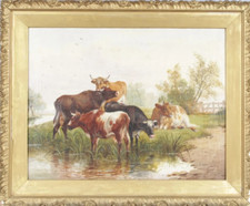 Thomas Sydney Cooper HST Country: Meadow Cows Drinking in a Pond 19th Century