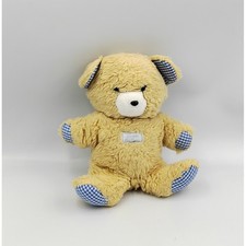 Doudou ours beige vichy bleu