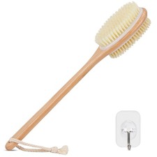 Brosse Dos Douche en Bois avec Manche Long, Brosse Douche Double Face pour le...
