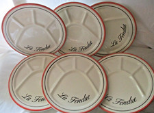 Lot 6 Assiettes A Fondue-céramique Italie Ternana blanc liseré noir orange - 1/2