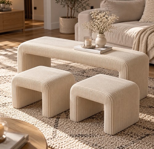 Banc entrée avec poufs - 2,