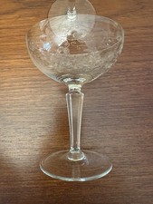 Crystal Etched Art Deco Coupe Champagne Sherbet Glasses 5-1/4” X 4 Set Of 3