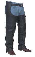 New 100% Black Genuine Unisex Leather Lined Chaps Motorcycle Riding Bikers Chap