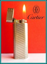 Original MUST DE CARTIER Oval Gas Lighter / Briquet SILVER Plated  SERVICED