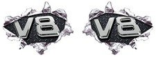 2 X V8 MOTEUR FORD DODGE MOPAR CHEVY METAL DECHIRE AUTOCOLLANT STICKER  VA049