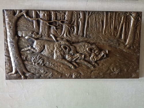 Plaque bronze scène - de, de